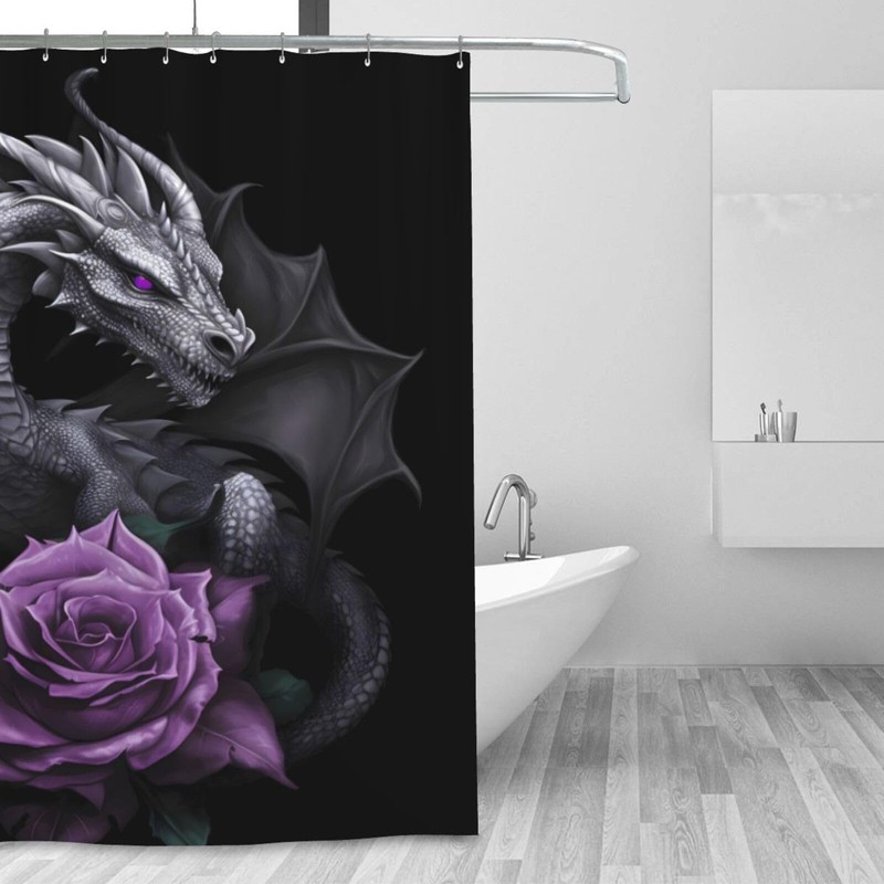 WUWOLI Silver Dragon Rose Shower Curtain, 72 x 72 Inch