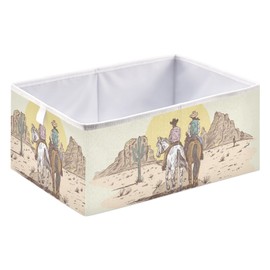 Ollabaky Western Desert Cowboy Cube Storage Bin, Foldable Canvas Storage Cube Basket Cloth Organizer Box with Handle for Closet Shelves, Nursery Storage Toy Bin - R