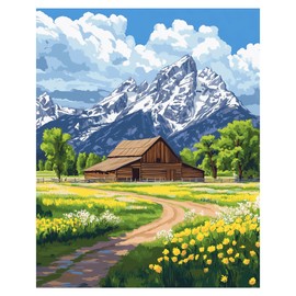 Paint by Numbers for Adults Beginner, Grand Teton National Park Paint by Number on Canvas Without Frame, Moulton Barn DIY Oil Painting for Holiday Gift Home Decor - Nature Landscape(16x20inch)