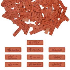 200pcs Leather Handmade Labels Tags, Leather Clothing Label, Handmade Embossed Tag with Holes for Jeans Bags Shoes Hat(10 Styles)