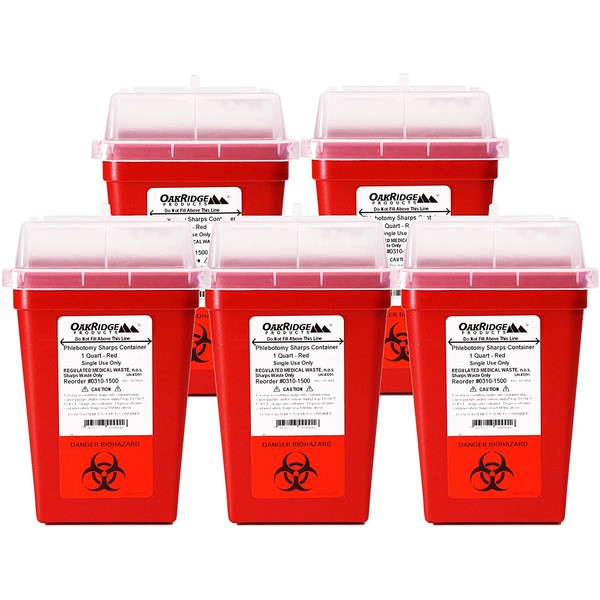 OakRidge Products 1 Quart Size (Pack of 5) Needle and Syringe Disposal Container