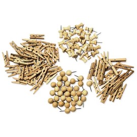 TimeTEX Natura Office Set Push Pins and Pegs Made of Wood, 100 Pieces