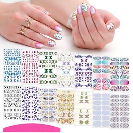 SILPECWEE 14 Sheets Butterfly Nail Wraps for Women Rainbow Polish Strips Self Adhesive Stickers Stick on Gel Strips Fingernail Manicure With Nail File