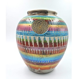 Navajo Pottery Stunning Large Vase Made in USA One of a Kind 9 Inches T x 10 Inches
