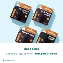 Glutatione Pocket - Integratore Antiossidante Liposomiale – Azione Detox e Anti-Aging – Utile per Sportivi e per il Benessere Cellulare - Formula potenziata con Cardo Mariano e SAMe – 30 stick da 2 g