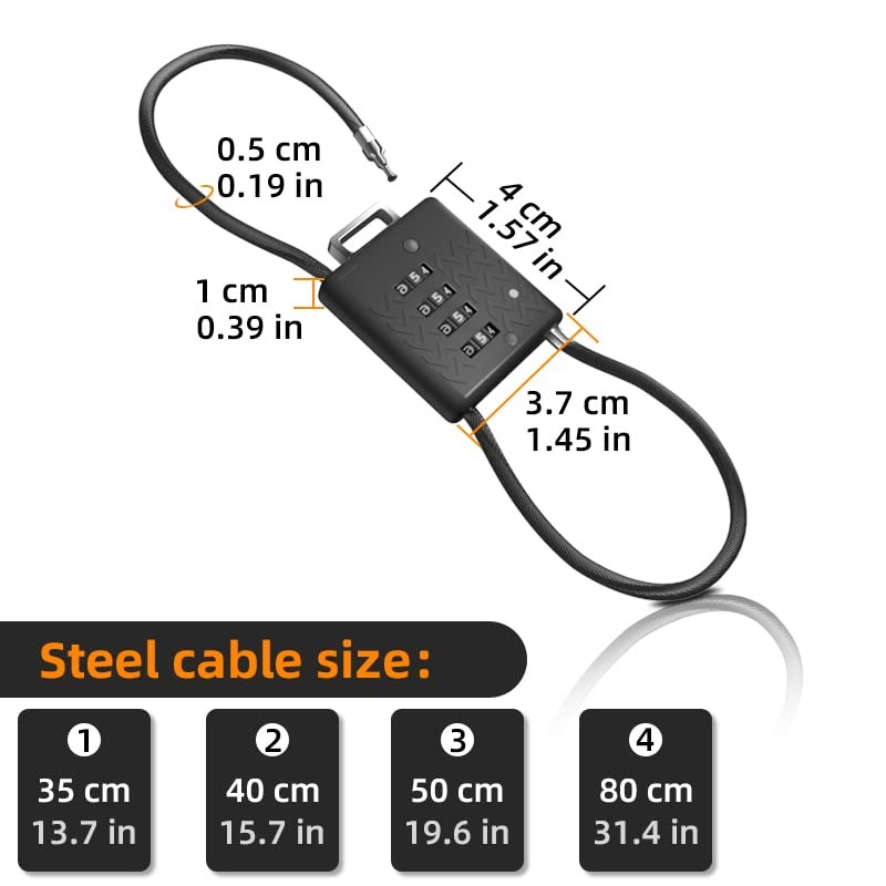 RESET-STS 4 Digit Combination Lightweight Security 40cm Cable Lock -