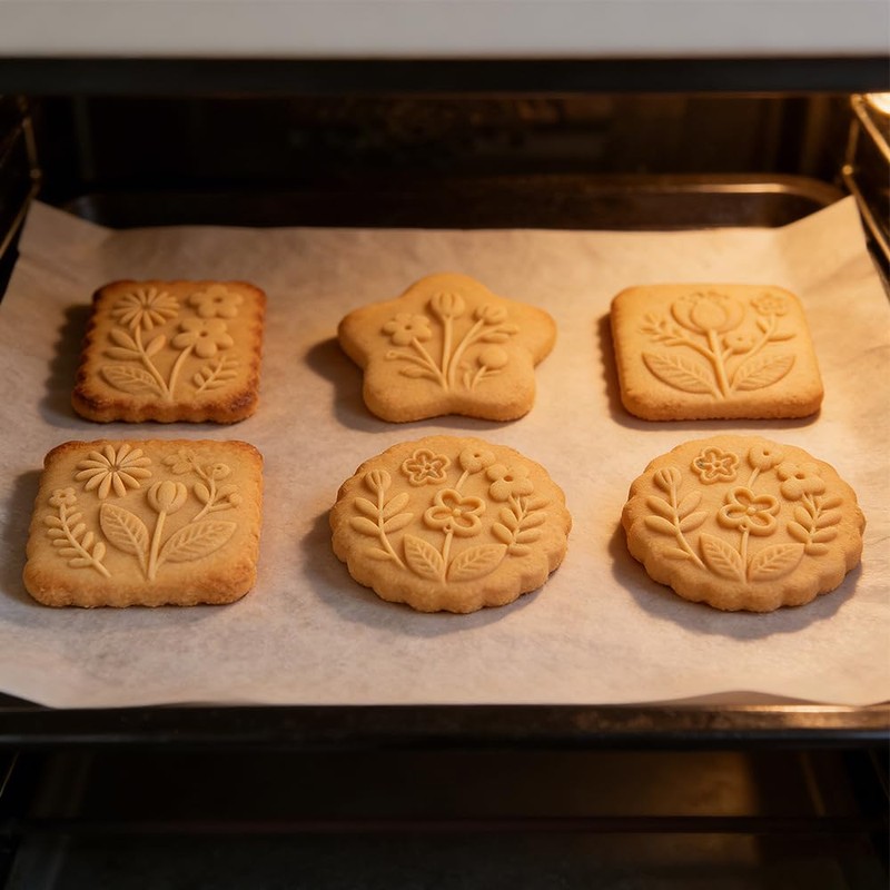7Pcs Baking Cookie Cutters Shapes Flower Texture Roller Star Round