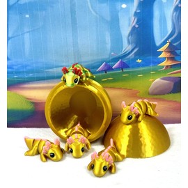 5pcs 3D Printed Mini Axolotl with Egg, Articulated Gold Mini Axolotl with Gold Egg, Tiny Animal Fidget Toys for Autism/ADHD MA002-5X-GOLD