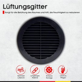 Steinberg14 Black Ventilation Grille 150 mm - Plastic Exhaust Grille - Round Flange Grille for Indoor Mounting - Ventilation Grille for Wall and Ceiling
