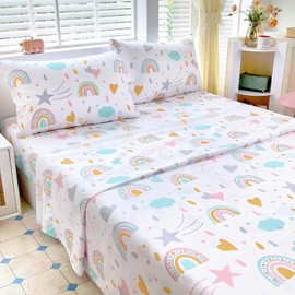 Homilay Full Sheets Set Kids - 4 Piece Rainbow Sheets for Boys, Girls, Teens, Toddler, Easy Fit Deep Pockets, Breathable, Wrinkle-Free, Cozy Soft Cartoon Print Cute Bed Sheets