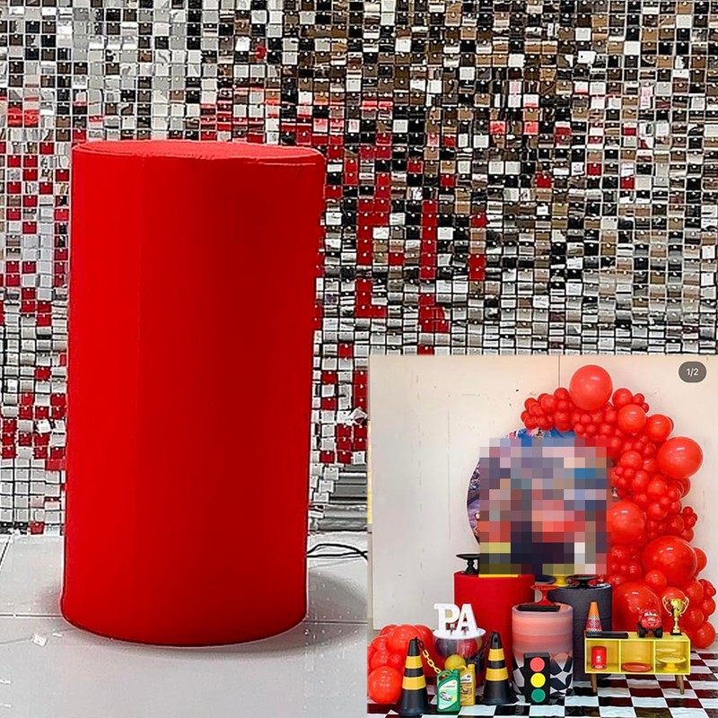 KONPON 5pc Red Cylinder Pedestal Display Covers for Birthday Parties,