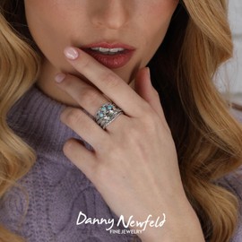 Paz Creations 925 Sterling Silver Spinner Ring with Blue Topaz Gemstone, Anxiety Ring/Boho Ring with White Gold Fidget Ring, 925 Sterling Silver Rings for Women, S10