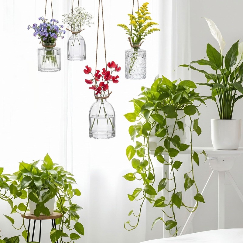 Romooa 6 Pcs Hanging Planters Glass Vases Transparent Glass Terrariums
