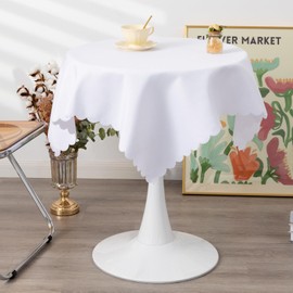 YZKITM Square White Tablecloth 43 x 43 Inch Polyester Fabric Washable Table Cloth Decorative Wrinkle Resistant Solid Color Table Cover for Dining Table Party Wedding Camping