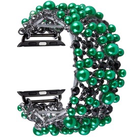 VIQIV - Correa para reloj Apple de 38 mm, 42 mm, 40 mm, 44 mm, iWatch Series 6/5/4/3/2/1, con diamantes de imitación y perlas