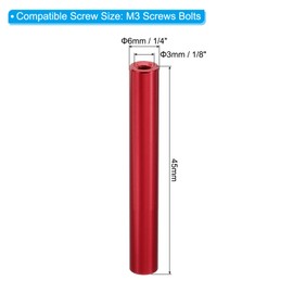 PATIKIL 2pcs M3 Metal Threaded Standoff Spacer Nuts, Round Aluminum Spacers Female Coupling Screws, 1/8" ID x 1/4" OD, Red 3x6x45mm