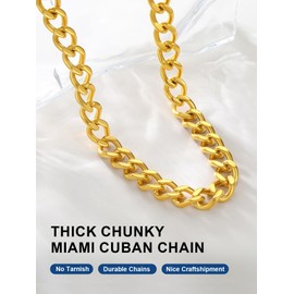 Thick Gold Chain Link Necklace for Women,Stainless Steel Gold Cuban Link Chains Gold Chunky Necklace, Punk Hip Hop Trendy Non Tarnish Jewelry Gifts for Wife 16mm 18inches
