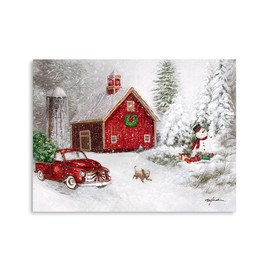 Kunstorner Christmas Wall Decor Red Truck Snowmen House Canvas Print Painting Wall Art Christmas Home Décor for Bathroom Bedroom Living Room Office Framed Ready to Hang(16"x12"x 1Panel)