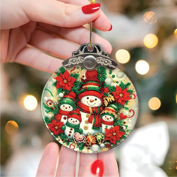Unique Christmas Ornaments 2024: Sparkling Snowman Family in Festive Red