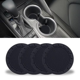 JUSTTOP Car Cup Holder Coaster, PVC Car Coaster, 4 Pack Universal Auto Anti Slip Cup Holder Insert Coaster, Car Interior Accessories - Black