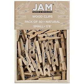 JAM PAPER Wood Clip Clothespins - Small - 7/8 Inch - Natural Brown - 50 Clothes Pins/Pack