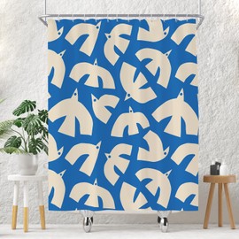 EOVDSFW Abstract Bird Shower Curtain for Bathroom Set Modern Art Aesthetic Mid Century Blue White Minimalist Simple Kids Bath Curtain 60 x 72 Inch Decorative Polyester Fabric Cloth Waterproof Decor