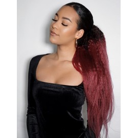 GORGIUS Kinky Straight Drawstring Ponytail Extension Ombre Brown to Burgundy Synthetic Pony Tail Hair Pieces 24 Inch