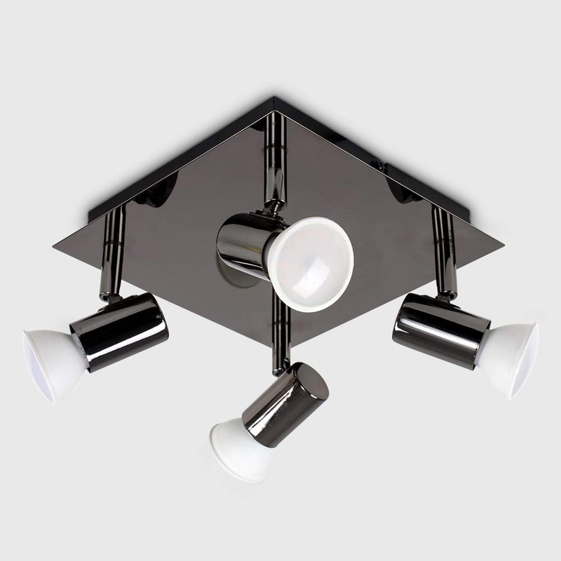 MiniSun Modern Square Black Chrome 4 Way Adjustable GU10 Ceiling