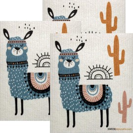 SWEDEdishcloths - Cellulose Sponge Dish Towels - Set of 3 Blue Llama Swedish Dish Cloths