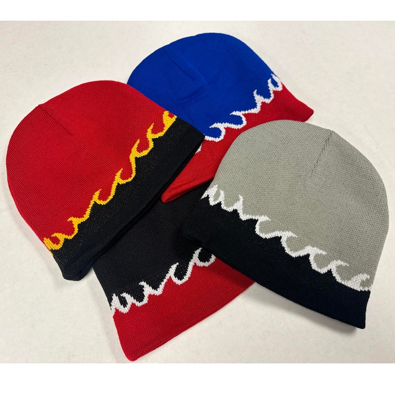 COUVER Flame Fire Design Cuffless Beanie Hat Ski Beanie Hat