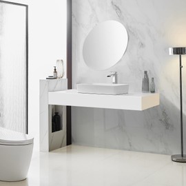 BWE Vessel Sink Faucet Modern Waterfall Chrome Single Hole Bathroom Faucet Single Handle with Pop up Drain Without Overflow Assembly Vanity Basin Bath Sink Faucets Mixer Tap Lead-Free