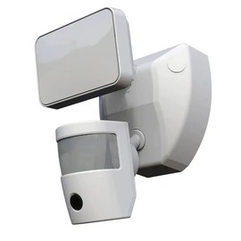 Heath/Zenith Video Wi-Fi Connected White Wired Single Head Motion Activated Outdoor Security Integrated LED Flood Light 1200 Lumens