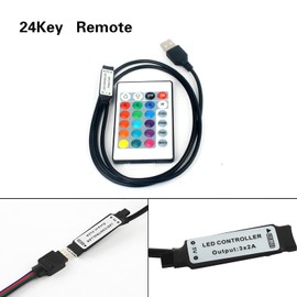 VIPMOON 24 Key IR Remote Control, DC 5V 1m USB Inline IR Controller with 24 Key Wireless Controller for 5050 2835 RGB LED Light Strip