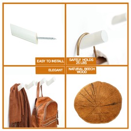 barilo Wood Wall Hooks, 6 Pack | Modern, Decorative White Wooden Hangers Wall Mounted | Coat Hooks | Hook for Hanging Backpage, Robe, Hat, Towel, Coat, Purse, Bag