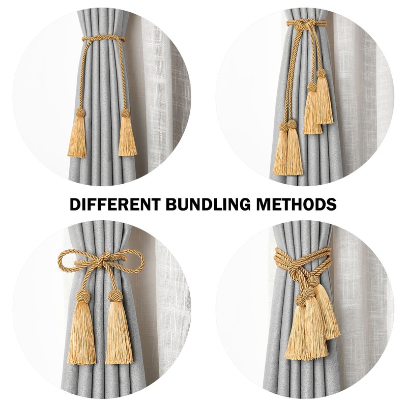 Pretty Jolly 4 Pack Double-ended Tassel Curtain Tiebacks Handmade Braided