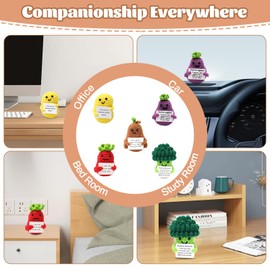 5 Pcs Positive Fruits Knitted Toys - Funny Fruit Knitted Doll Set with Motivational Cards, Cute Positive Tomato,Eggplant,Broccoli Toy,Positive Affirmation Gifts for Adult Kid Lover Emotional Support