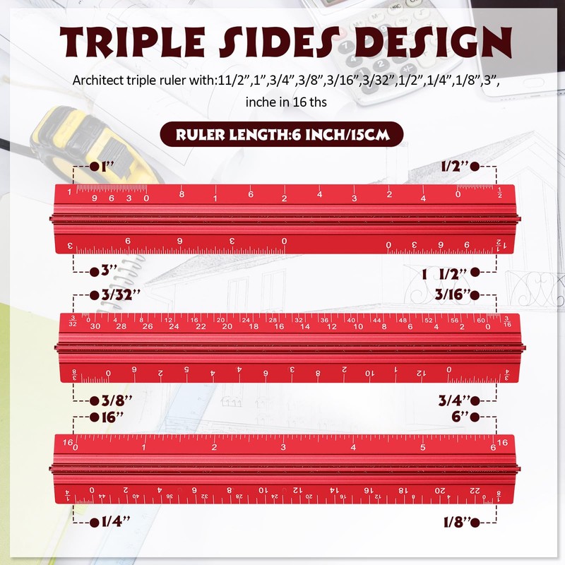 Fumete 12 Pack 6 Inch Architectural Engineering Scale Rulers Small