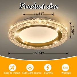 UOFUS 28W Gold LED Flush Mount Ceiling Light 12inch Modern Round Ceiling Light Fixture 3000K-6000K Super Bright Circle Ceiling Lamp for Bedroom Kitchen Bathroom Entryway Hallway Stairwell