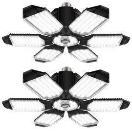 onffo 2 Pack LED Garage Lights, 150W Deformable LED Garage Ceiling Lights with 6 Adjustable Panels, 20000LM 6500K E26/E27 LED Shop Lights for Garage, Basement, Barn, Warehouse