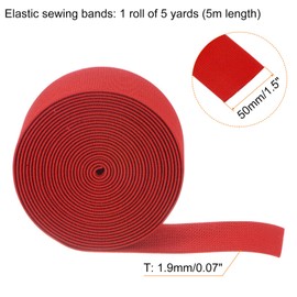 QUARKZMAN Pack of 5 5 Metres Sewing Elastic Bands 2 Inch 50 mm Wide Flat Knitted Stretch Elastic Band for DIY Projects Crafts, Red