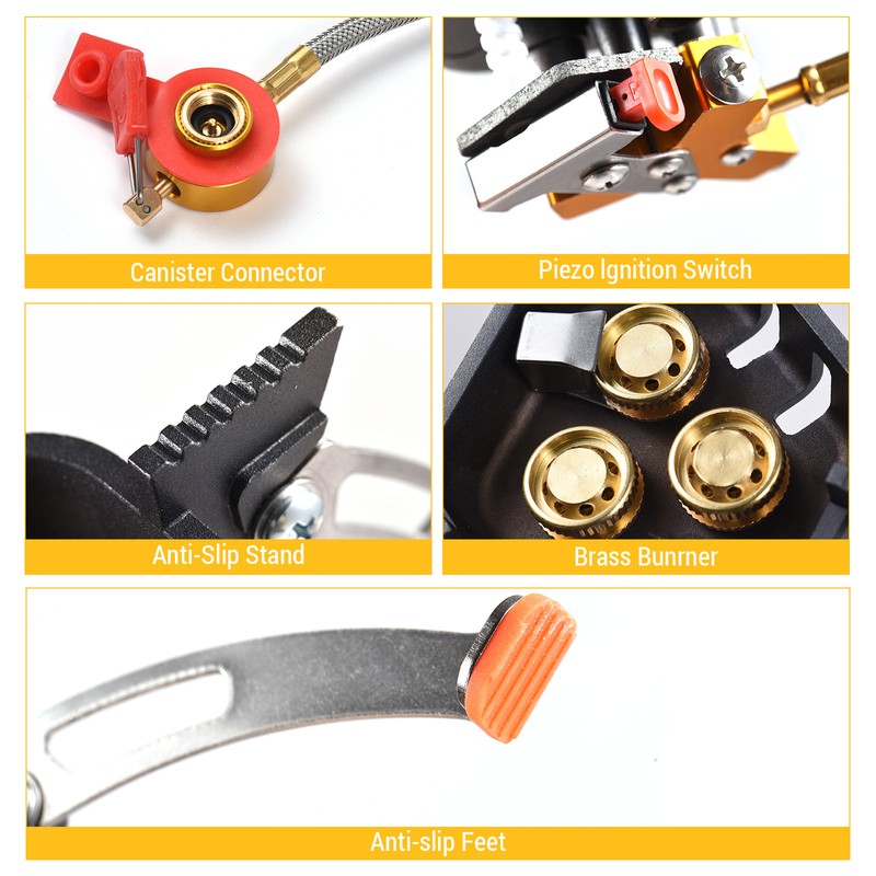 3-Core Burner Camping Stove 6800W Hiking Gas Stove Propane Butane