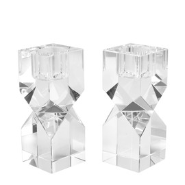 DONOUCLS Home Crystal Candlestick Holders Pack of 2 Clear Crystal Taper Candles Holder, Table Centerpieces for Party and Wedding Decoration(3.9''Tall)