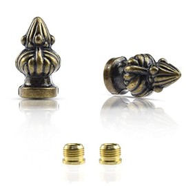 MARRTEUM Antique Brass Lamp Finial Cap Knob Retro Lamp Finial Decoration with Dual-Thread Screw for Lamp Shade, Fit Both 3/8" and 1/4-27, 2 Pack