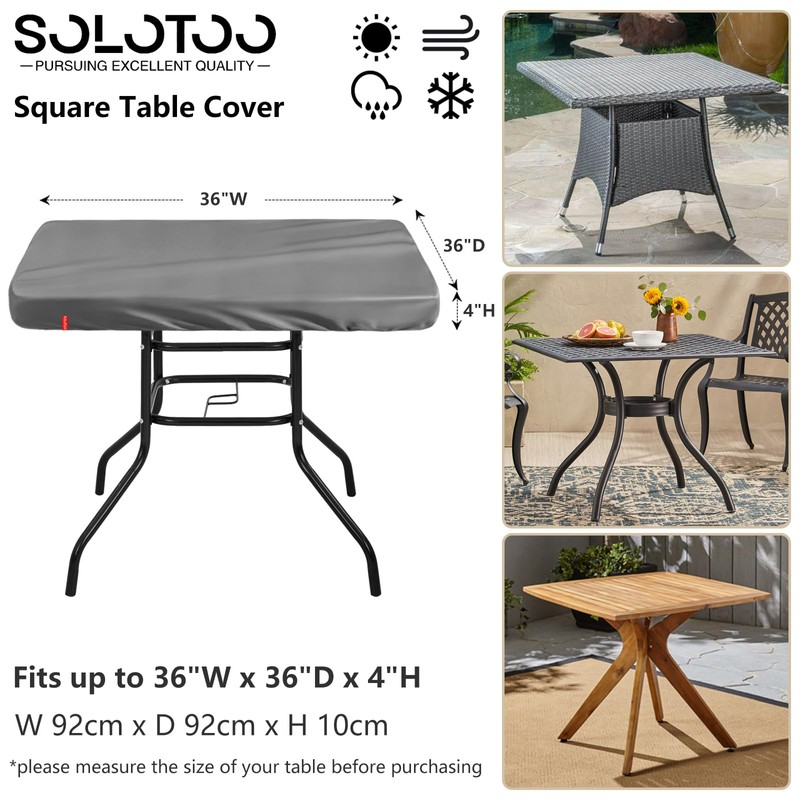 SoloToo Outdoor Square Table Cover Waterproof UV-Resistant for 36 x