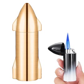 NINSI Butane Torch Lighter, Rocket Shape Lighter with Punch, Mini Windproof Dual Jet Flame Lighter, Refillable and Adjustable Lighters for Men, DIY, Candles, Camping (Gas Not Included) (Gold Brushed)