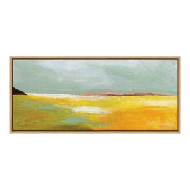 Kate and Laurel Sylvie Golden Root Lake Framed Canvas Wall Art by Nikita Jariwala, 18x40 Natural, Soft Abstract Prairie Landscape Art for Wall Decor