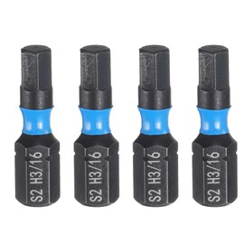 HARFINGTON 4pcs H3/16 SAE Hex Screwdriver Bit 1/4" Hex Shank 25mm/1" Length Magnetic Hexagon Head Hex Bits S2 Steel Screw Driver Bit Industrial Grade Electric Drill Bits