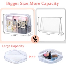 Bride Clear Cosmetic Bag, Etercycle Bachelorette Gifts for Bride Makeup Bag, Portable PVC Travel Toiletry Bag Bling Pearl Rhinestone Patch Letter Bags for Women Wedding Bachelorette Party (Gold)