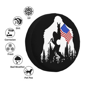American Flag Camping Spare Tire Cover with Backup Camera Hole Leather Wheel Covers for Wrangler JL (17" for tire's Diameter 31"-32")