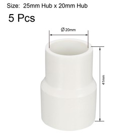 sourcing map 25mm x 20mm PVC Reducing Coupling Hub by Hub Pipe Fitting Adapter Connector 5pcs